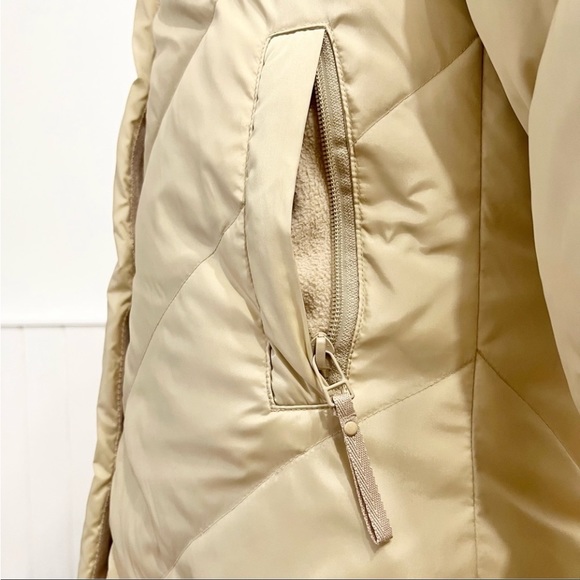 Jacob Cream Chevron Quilted Down Filled Long Puffer Coat Size S - Picture 4 of 14